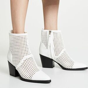 SAM EDELMAN 7 Womens Elita White Woven Leather Heeled Almond Toe Ankle Bootie